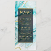 Inky Splash Blauwgroen marmer met goudfolie Menu (Voorkant)