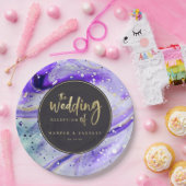 Inky Splash Paarse Marmer met Gouden Luxe Bruiloft Papieren Bordje (Feest)