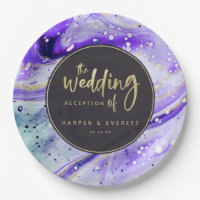 Inky Splash Paarse Marmer met Gouden Luxe Bruiloft