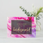 Inky Splash Pink Marble Gold Bridesmaid Voorstel (Staand voorkant)