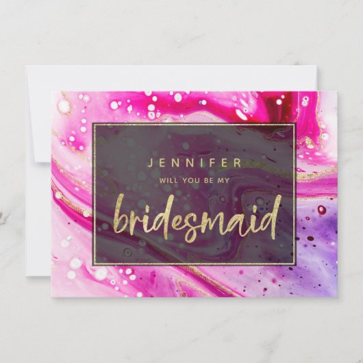 Inky Splash Pink Marble Gold Bridesmaid Voorstel (Voorkant)