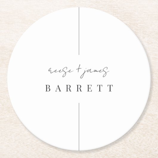 Inline | Moderne minimale persoonlijke bruiloft Ronde Kartonnen Onderzetter (Voorkant)