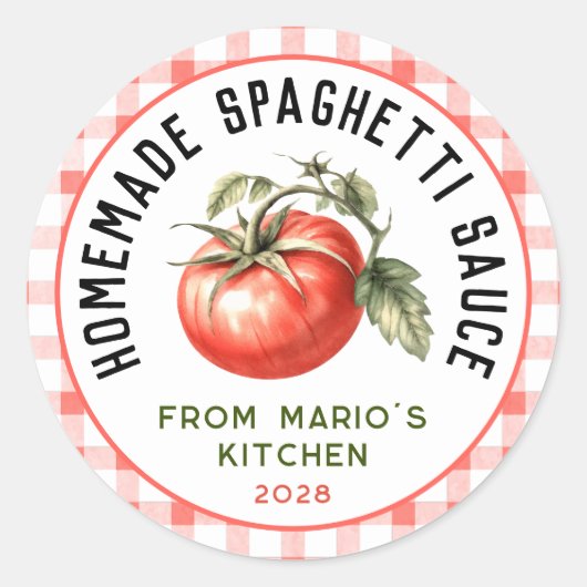 Inmaaksaus voor spaghetti in boerenmarkstijl ronde sticker (Voorkant)