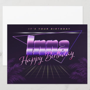 Inna Nom Prénom lila retro Carte Anniversaire
