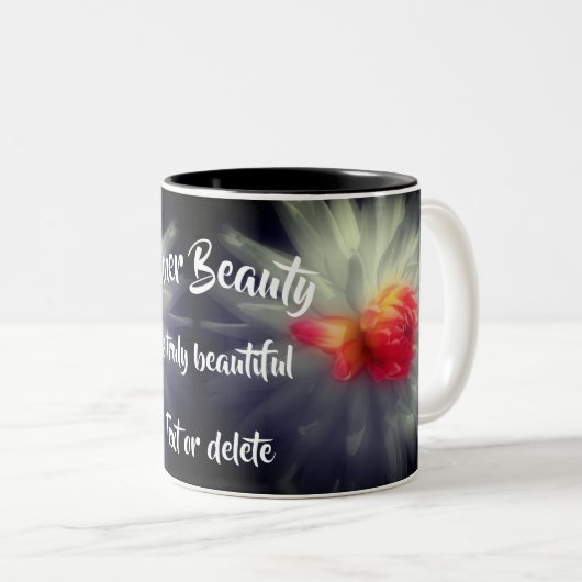 Inner Beauty Dahlia Flower Inspirerend Words Tweekleurige Koffiemok (Voorkant rechts)