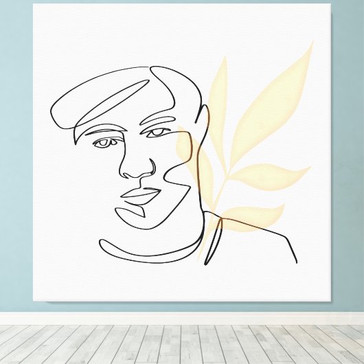Inner Bloom – Botanical Line Art Portrait Canvas Afdruk (Insitu (Houten vloer))