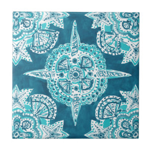 INNER MERMAID COMPASS Aqua Beach Shell Moroccan Tegeltje