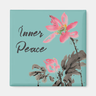 Inner Peace Positive Quote Waterverf Floral Lotus Magneet