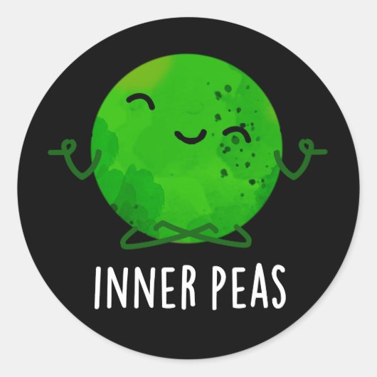 Inner Peas Funny Meditating Pea Pun Dark BG Ronde Sticker (Voorkant)