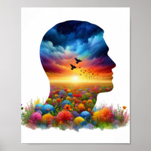 Innerlijke Reis: Levendig Zonsondergang Wildbloeme Poster