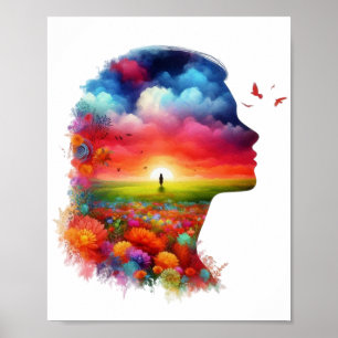 Innerlijke Vrede: Levendige Zonsondergang & Bloeme Poster