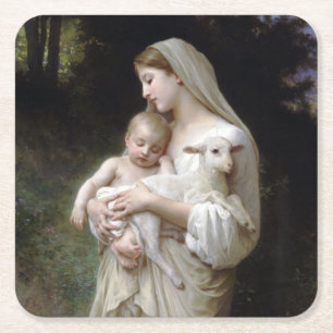 Innocence (Madonna en Child), Bouguereau Vierkante Kartonnen Onderzetter