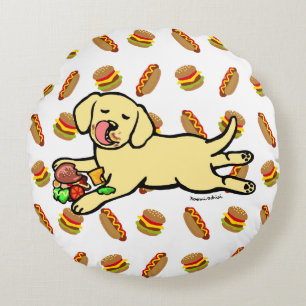 Innocent Yellow Labrador Puppy Cartoon Rond Kussen