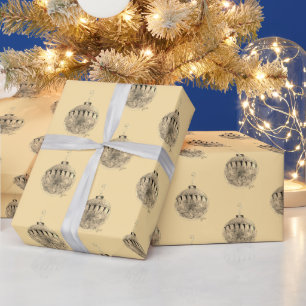 Inpakpapier - Boomornament op Bleekgeel