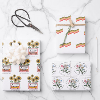 Inpakpapier Flat Sheet Set van 3, Retro Bloemen