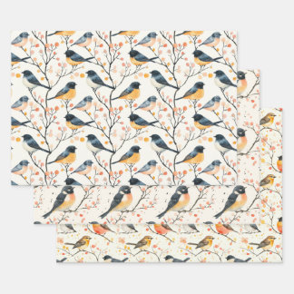 Inpakpapier Flat Sheet Set van 3 Waterverf Bird Vel
