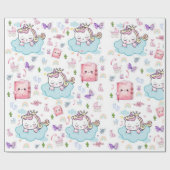 Inpakpapier Roze Blauwe Baby Eenhoorn Kat Regenboo (Vlak)