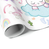 Inpakpapier Roze Blauwe Baby Eenhoorn Kat Regenboo (Rol Hoek)