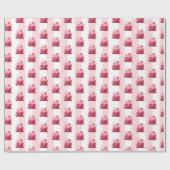 Inpakpapier Roze & Witte Streep Roze Cupcakes (Vlak)