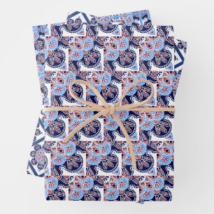 Inpakpapier vellen, blauwe tegel set van 3 vel