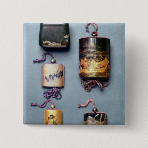 Inro- en tabakszak vierkante button 5,1 cm