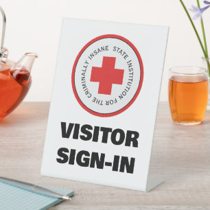 Insane Asylum Halloween Bezoeker Inloggen Reclamebord Met Voetstuk