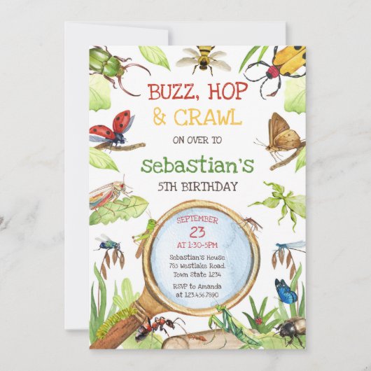 Insect Bug Party Birthday Invitation (Devant)