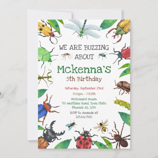 Insect Bug Party Birthday Invitation (Devant)