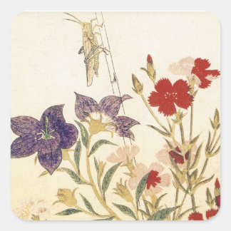 Insecten en bloemen door Utamaro Vierkante Sticker