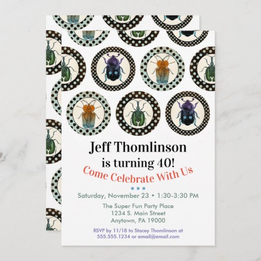 Insectes vintages Anniversaire Invitation Science  (Devant / Derrière)