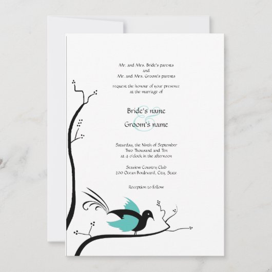 Inséparable bleu Faire-part de mariage (Devant)