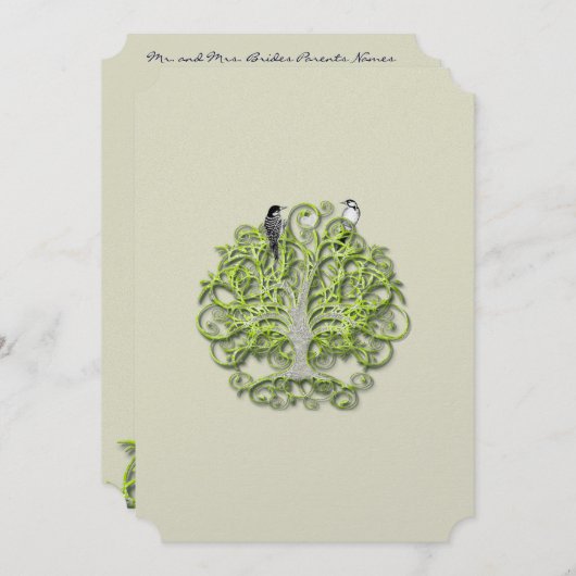 Inséparable Green Swirl Tree Faire-part de mariage (Devant / Derrière)