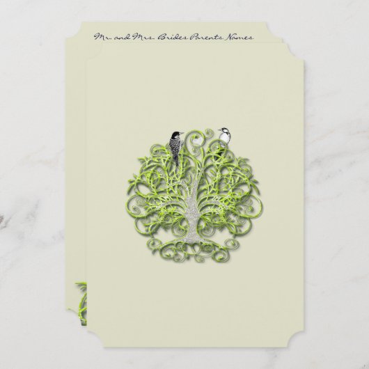 Inséparable Green Swirl Tree Faire-part de mariage (Devant / Derrière)