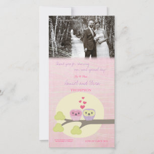 Inséparable Owls Merci Carte photo Mariage