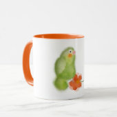 Inséparable vert avec mug fleur par ORDesigns. (Devant gauche)