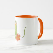 Inséparable vert avec mug fleur par ORDesigns. (Devant droit)