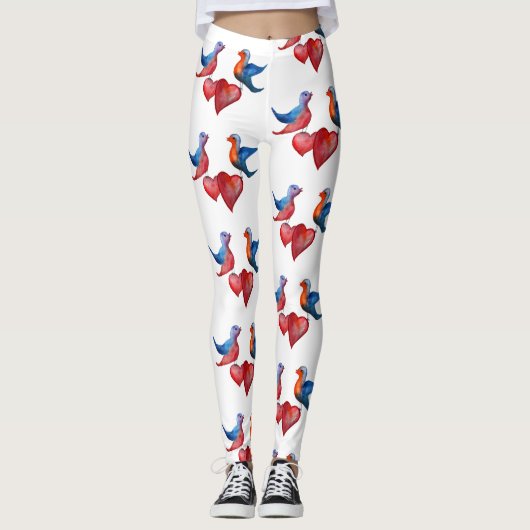 Inséparables, Aquarelle Oiseaux Leggings personnal (Devant)