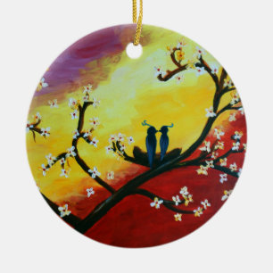 Inséparables Arbre en fleurs ornement d'art