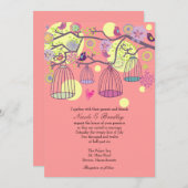 Inséparables de cage d'oiseaux roses Faire-part de (Devant / Derrière)