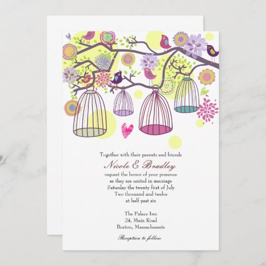 Inséparables de cages d'oiseaux Faire-part de mari (Devant / Derrière)