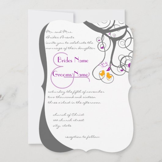 Inséparables des tourbillons de prune Faire-part d (Devant)