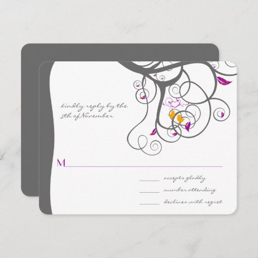 Inséparables des tourbillons de prune Faire-part d (Devant / Derrière)