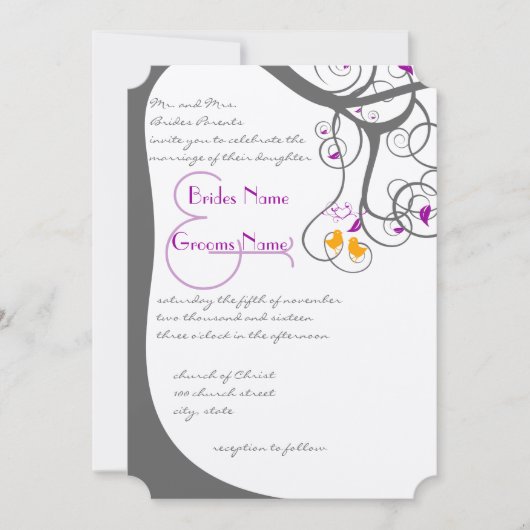 Inséparables des tourbillons de prune Faire-part d (Devant)