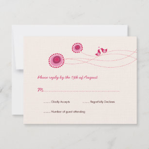 Inséparables Dots roses jolie carte RSVP mariage F