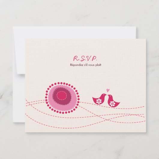 Inséparables Dots roses jolie carte RSVP mariage F (Dos)