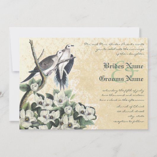 Inséparables Doves et Magnolia Mariage Invitations (Devant)