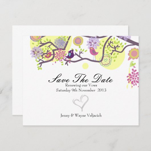 Inséparables Enregistrer la carte de date en blanc (Devant / Derrière)