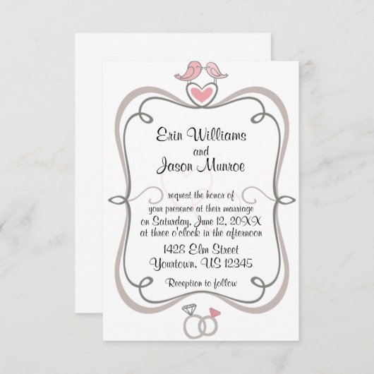 Inséparables et coeurs Invitation (Devant / Derrière)