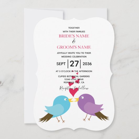 Inséparables et coeurs Invitations de mariage (Devant)