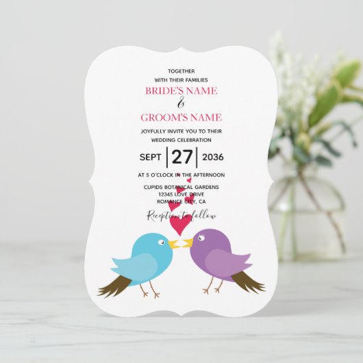 Inséparables et coeurs Invitations de mariage (Debout devant)